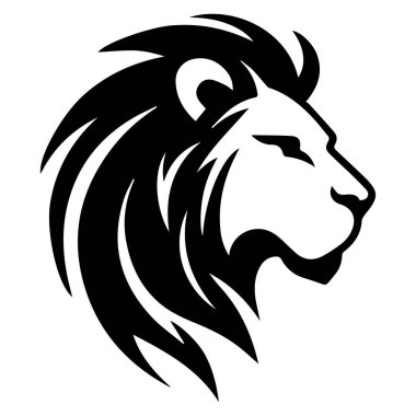 Black silhouette of a majestic lion head with flowing mane showcasing strength and elegance, ideal for wildlife and nature themes in design projects