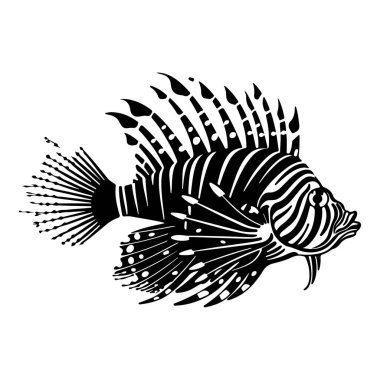 Artistic Black and White Illustration of a Lionfish with Detailed Fin Texture and Unique Features for Marine Life Themes