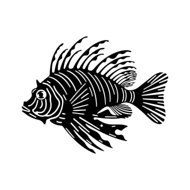 Elegant Black and White Illustration of a Unique Fish with Flowing Fins and Detailed Patterns for Artistic and Creative Use