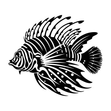 Detailed Black and White Illustration of a Lionfish Featuring Intricate Line Patterns and Unique Fin Designs Ideal for Artistic Projects