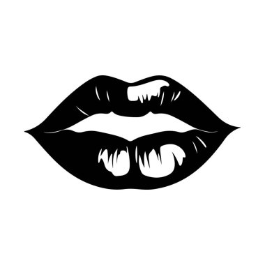 Elegant Black Silhouette of Lips with Glossy Highlight for Beauty and Fashion Themes in Minimalistic Style