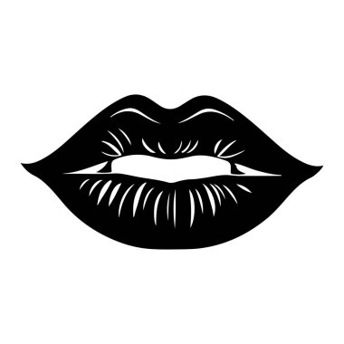Elegant Black Lip Silhouette with Expressive Lines and Sensual Curves for Creative Design and Artistic Projects