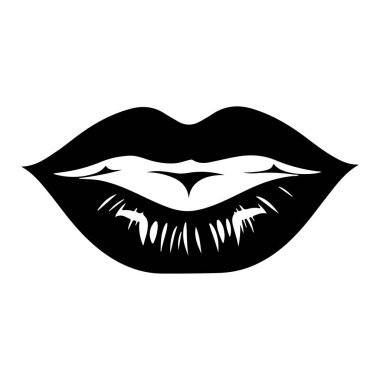 Minimalist Illustration of a Black and White Lips Design with Stylish Lines for Modern Art and Fashion Use