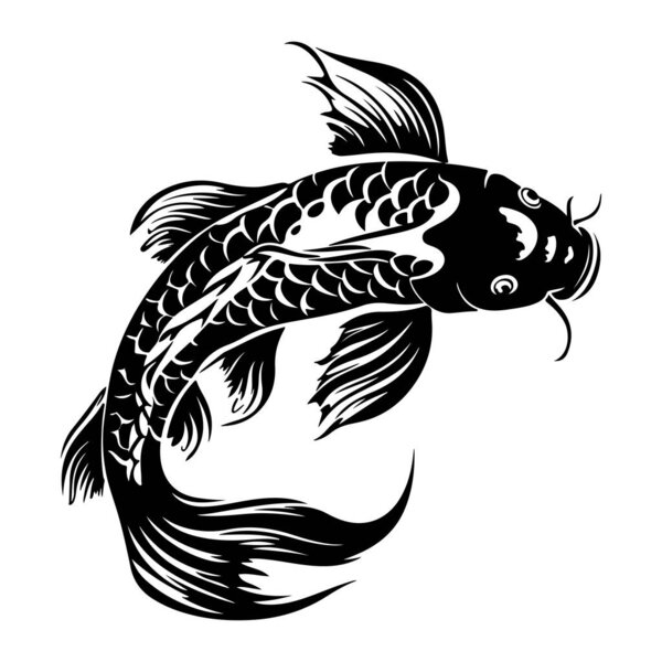 Elegant Black and White Koi Fish Illustration for Artistic and Decorative Purposes in Traditional Japanese Style