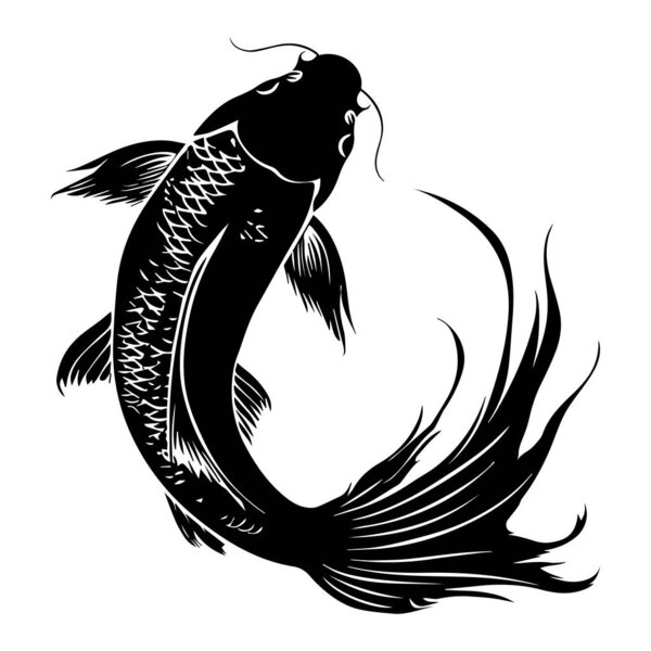 Elegant Koi Fish Silhouette with Flowing Fins Representing Serenity and Beauty in Water, Perfect for Art and Design Projects