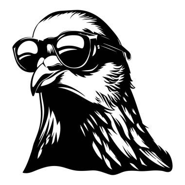 Cool Bird Wearing Sunglasses in Stylish Monochrome Design, Perfect for Trendy Illustrations and Unique Graphic Art Projects