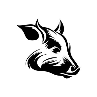 Detailed black and white silhouette of a pig's head with elegant lines and intricate detailing for artistic or farm-themed projects
