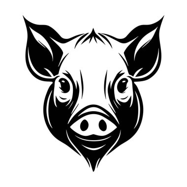 Detailed black and white illustration of a pig head showcasing expressive features and artistic design with intricate lines and smooth textures