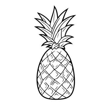 Black and White Outline of a Pineapple Fruit with Detailed Leaf Structure for Artistic and Culinary Concepts