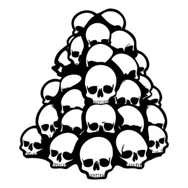 Black and White Illustration of a Pile of Human Skulls in a Graphic Style for Artistic and Creative Purposes
