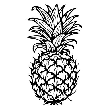 Artistic Black and White Illustration of a Pineapple with Detailed Texture and Unique Design Elements for Creative Use