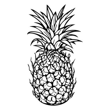 Elegant Black and White Illustration of a Pineapple with Detailed Texture and Unique Leaf Design