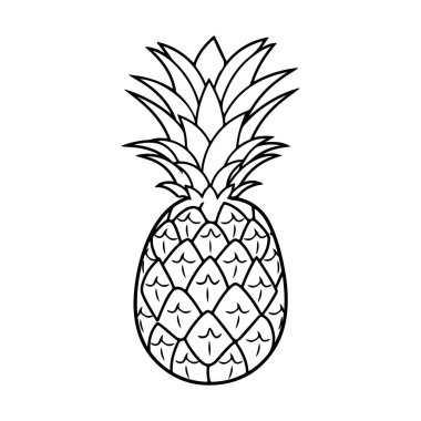 Hand-drawn outline illustration of a fresh pineapple fruit with intricate details of leaves and scales, perfect for graphic design projects