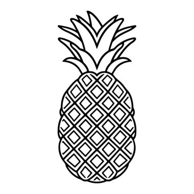 Black and White Outline of a Pineapple with Geometric Patterns for Minimalist Design and Decoration
