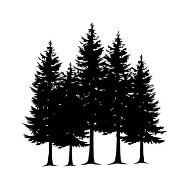 Silhouette of Pine Trees Against White Background Perfect for Nature-Themed Designs or Eco-Friendly Projects