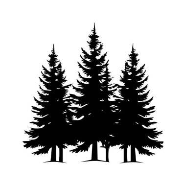 Silhouette of Majestic Evergreen Trees Standing Tall Against a White Background for Nature-Themed Designs and Artwork