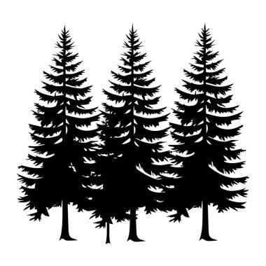 Silhouette of Pine Trees in a Forest Setting Ideal for Nature and Outdoor Themes in Design Projects and Creative Works