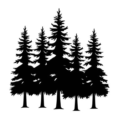 Silhouette of Tall Pine Trees Against a White Background Perfect for Nature Themes and Outdoor Graphics