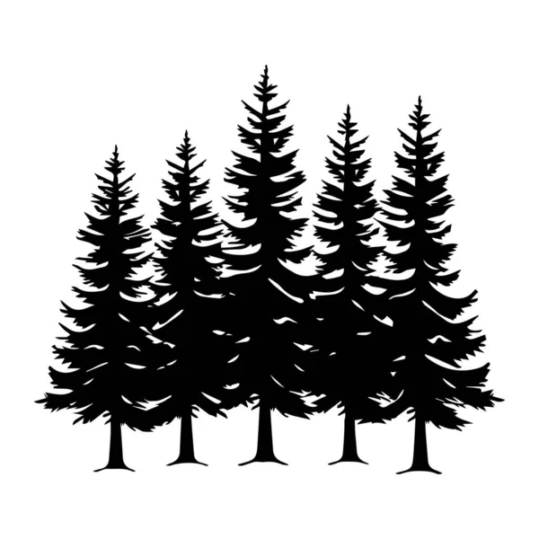 Silhouette of Tall Pine Trees Against a White Background for Nature and Outdoor Themes in Graphic Designs and Illustrations