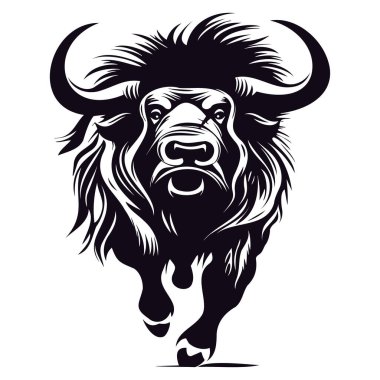 Majestic Bison Silhouette with Intense Expression and Flowing Mane for Wildlife and Nature Themes