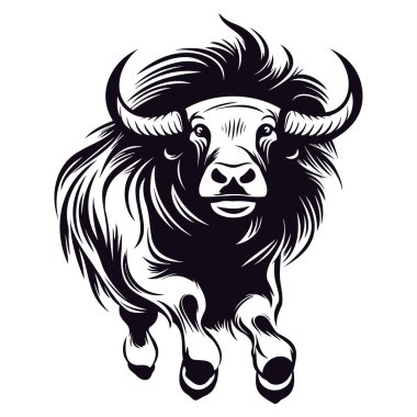 Majestic Illustration of a Running Yak with Detailed Features and Strong Presence, Ideal for Nature and Wildlife Themed Projects