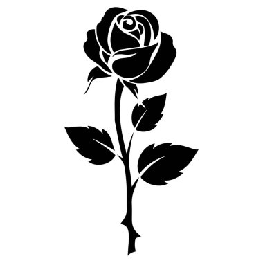 Elegant Black Rose Silhouette Design with Detailed Leaves for Artistic and Graphic Use in Various Creative Projects