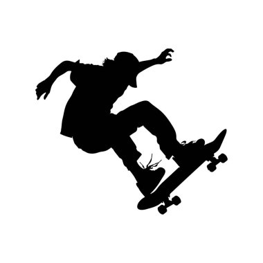 Dynamic skateboarder silhouette performing an impressive trick against a stark background for exciting action and sports-themed imagery