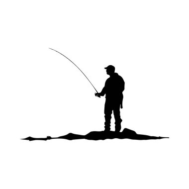 Silhouette of a Fisherman Casting a Line at Sunrise Against a Tranquil Water Background for Outdoor and Leisure Imagery
