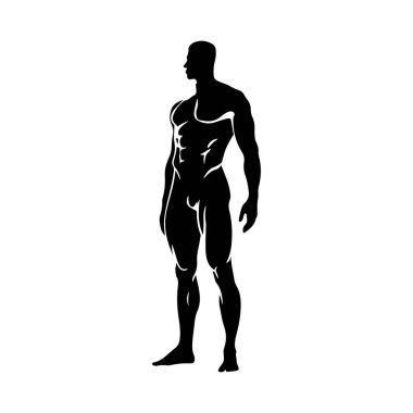 Silhouette of a Muscular Male Figure Standing Confidently in a Dynamic Pose Emphasizing Strength and Athleticism Against a Simple Background