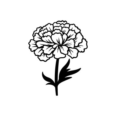 Black and White Line Art of a Flower with Detailed Petals and Leaves for Creative Projects and Designs