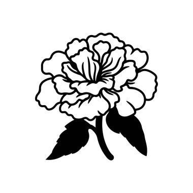 Black and White Outline of a Floral Design Featuring a Detailed Peony Flower with Leaves Perfect for Various Artistic Applications