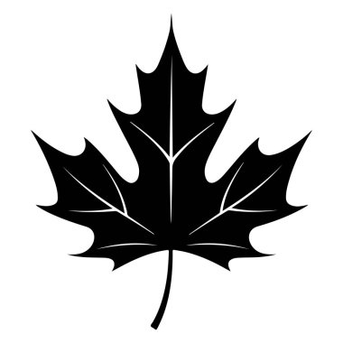 Black silhouette of a maple leaf on a white background, perfect for nature-themed designs and autumn-inspired projects