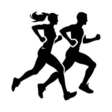 Dynamic Silhouette of Male and Female Runners in Motion Captured in Black and White