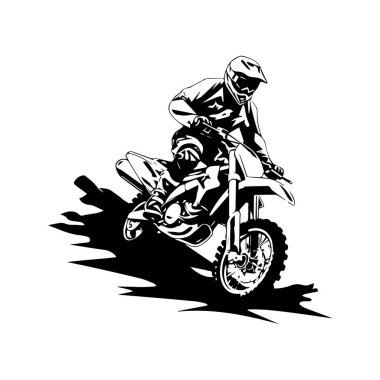 Dynamic Motocross Rider in Action on Dirt Bike with Intense Motion and Style Against a Bold Black and White Background
