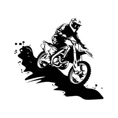 Dynamic silhouette of a motocross rider performing a jump on a dirt bike, showcasing speed and excitement in an action-packed outdoor adventure