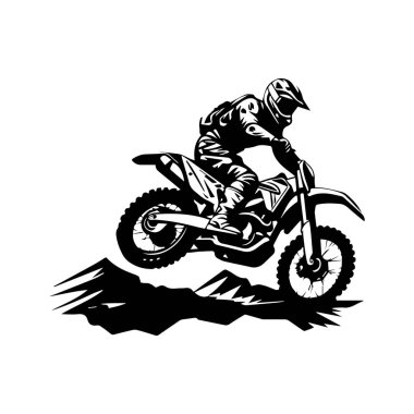 Dynamic Motocross Rider Performing a Jump on Motorcycle Against a Bold Black and White Background in a Thrilling Outdoor Setting