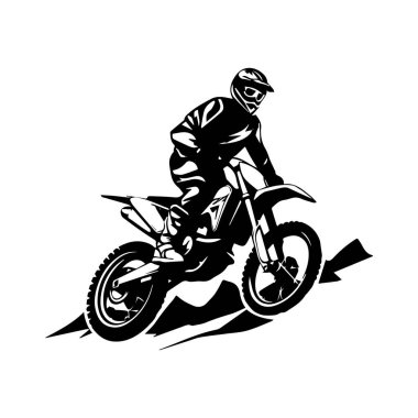 Dynamic Black and White Illustration of a Motocross Rider Performing a Stunt on a Dirt Bike with High Energy and Action in Motion