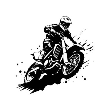 Dynamic Black and White Motocross Rider in Action on a Bike with Splashing Mud and Grunge Effects
