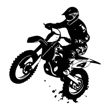 Silhouette of a Motocross Rider Performing a Wheelie on Dirt Bike with Dust and Gravel Kicking Up in Motion