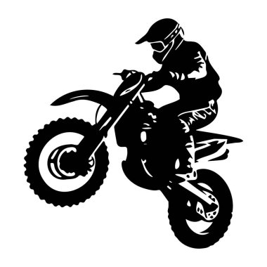 Dynamic silhouette of a motocross rider performing a stunt on a dirt bike, showcasing speed and skill in an exciting action scene