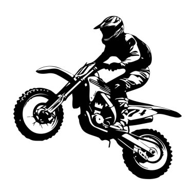 Rider Performing Stunt on Dirt Bike with Dynamic Motion in Black and White Design Ideal for Sports and Adventure Themes