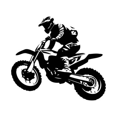 Dynamic Silhouette of a Motocross Rider Performing a Jump on a Dirt Bike in Action against a White Background