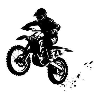 Dynamic Silhouette of a Dirt Biker Performing a Jump with Dust Clouds on a White Background