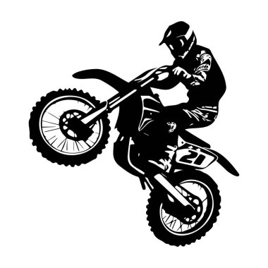 Silhouette of a motocross rider performing a wheelie on a dirt bike, showcasing skill and excitement in off-road sports, ideal for adrenaline enthusiasts