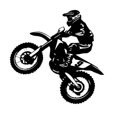Silhouette of a Dirt Biker Performing a Wheelie on a Motorcycle in Bold Black Design