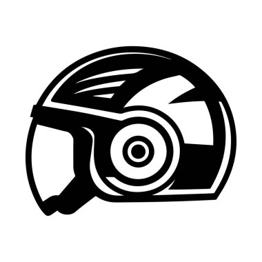 Stylish black and white illustration of futuristic helmet design suitable for gaming, racing, or sci-fi themes in modern graphic style