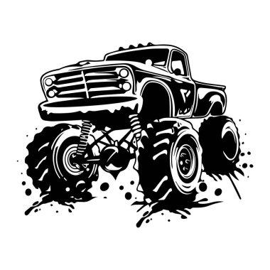 Vintage Monster Truck Illustration with Bold Lines and Splash Effects for Dynamic Graphic Design Projects