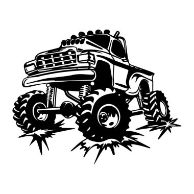 Classic Monster Truck Graphic with Bold Tires and Powerful Design for Off-Road Adventures and Racing Events