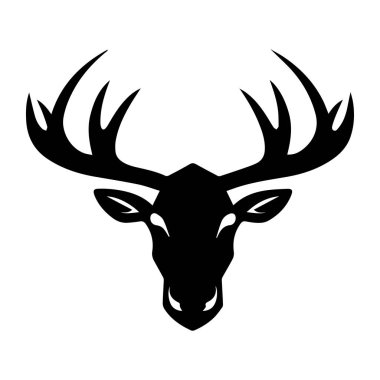 Stylized Black and White Vector Illustration of a Majestic Deer Head with Antlers in Minimalist Design Style for Nature Themes