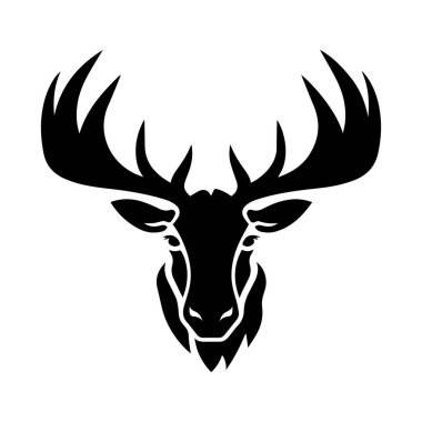 Detailed Black Silhouette of a Majestic Moose Head with Large Antlers Against a Clean White Background